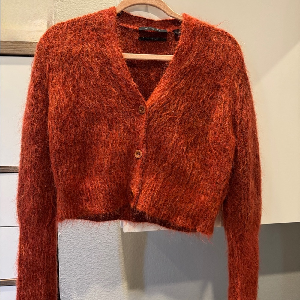 All Saints Fiery Orange Fuzzy Cardigan